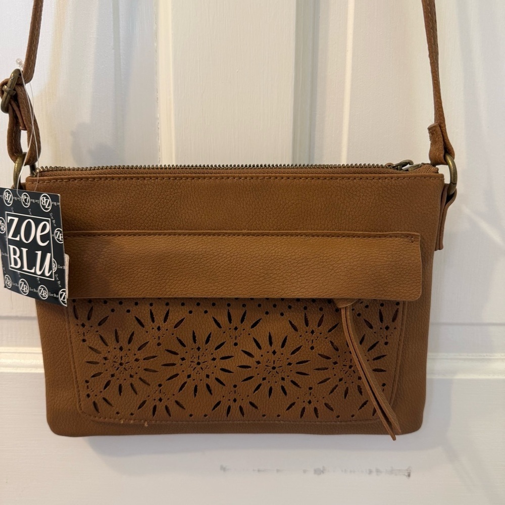 Tan Leather Crossbody Bag with Structured Design - Picture 2 of 14